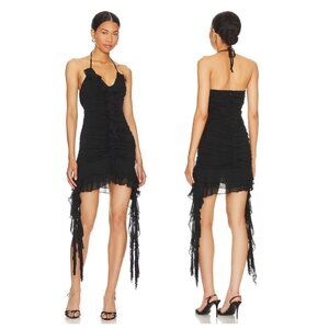 NBD Elayna Mini Dress Chiffon Black Ruffle Halterneck Clubbing Date Night LBD